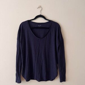 navy blue and black striped long sleeve shirt